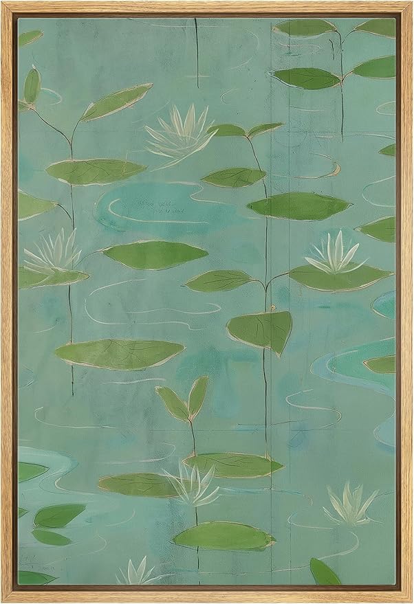 Woodrose Framed Canvas Print Wall Art Tranquil Water Lilies Serene Botanical Illustrations Modern Art Minimalist 3D Colorful Ultra for Living Room, Bedroom, Office - 24"x36" NATURAL