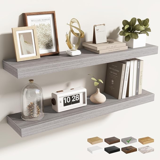30 Inch Floating Shelves for Wall 2 Pack, 30" Wall Shelves for Books, Storage, Decor, Wall Mounted Floating Shelf with Invisible Brackets for Kitchen, Living Room, Gray