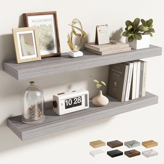 30 Inch Floating Shelves for Wall 2 Pack, 30" Wall Shelves for Books, Storage, Decor, Wall Mounted Floating Shelf with Invisible Brackets for Kitchen, Living Room, Gray