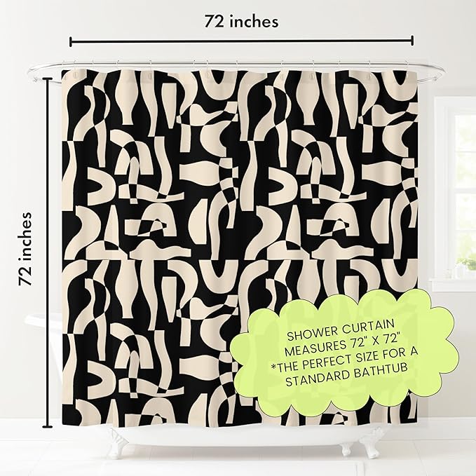 Modern Black and Ivory Geometric Pattern Print Shower Curtain - Abstract Minimalist Pattern - Neutral Design - Trendy Fabric Shower Curtain for Any Bathroom - 72x72 Inches (Geo Black)