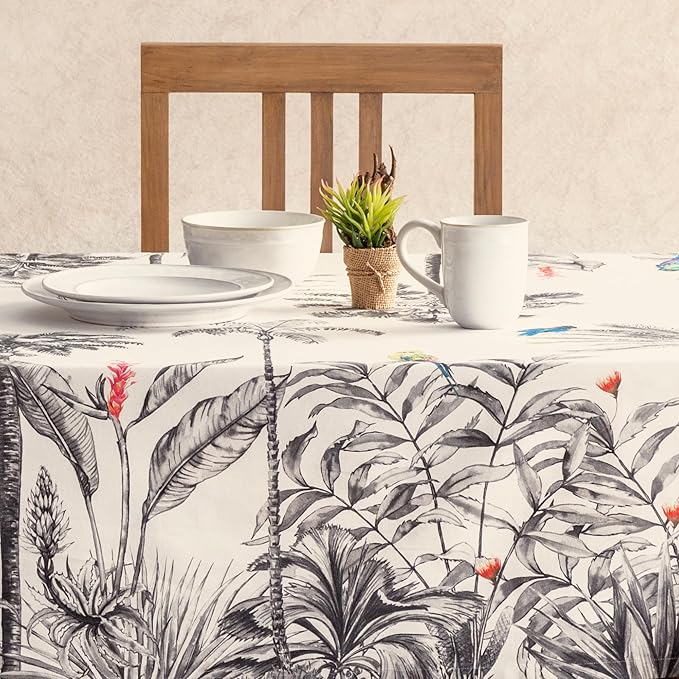 Maison d' Hermine Table Cloth Rectangle Table 100% Cotton 70 x 90 Inches Fall Tablecloth Reusable Everyday Use for Thanksgiving Christmas Decorations Dining Farmhouse Party (Amazonia)
