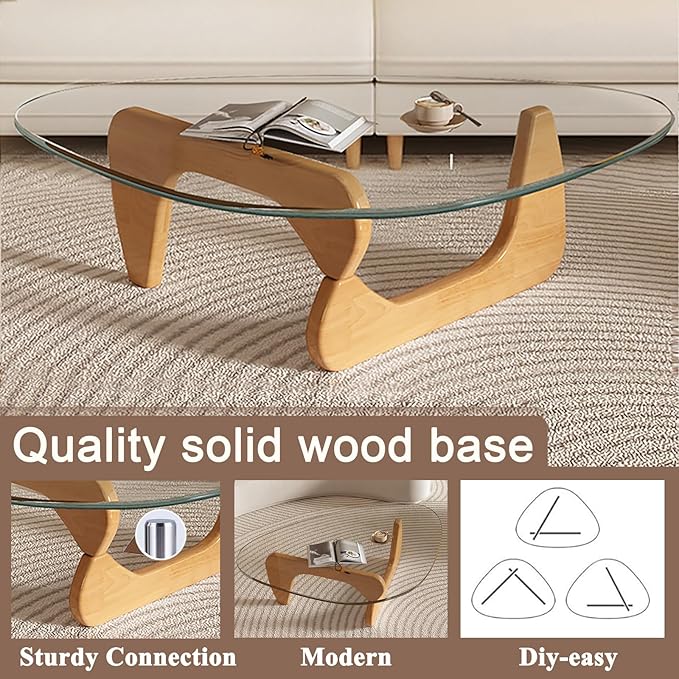 Modern Glass Coffee Table, Mid Century Small Coffee Table, Coffee Table for Living Room,Suitable for Bedroom Living Room Reception Office Tables (Wood/Transparent, Small)