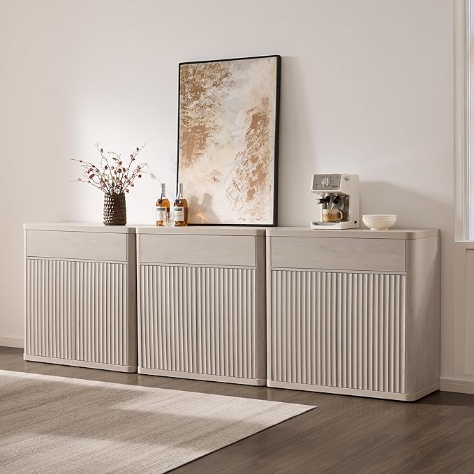 SICOTAS Buffet Cabinet with Storage - Accent Fluted Storage Cabinet with 4 Doors & 2 Drawers Sideboard Credenza Buffet Table Console Cabinets for Living Room Kitchen Dining Room Entryway Office