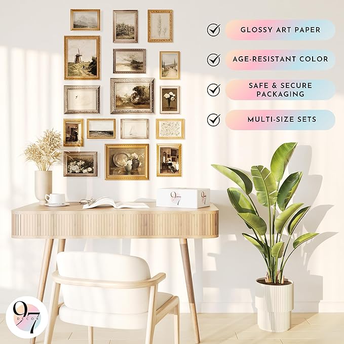 97 Decor Antique Wall Decor - 16 Pcs Vintage Wall Art Prints, Antique Pictures Landscape Painting, French Country Decoration Botanical Posters, Moody Gallery Pictures For Home Bedroom (unframed)