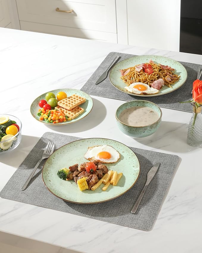 Sweejar Dinnerware Sets Service for 4, 12 pcs Porcelain Plates and Bowls for Kitchen, Housewaring Gift, Chip and Scratch Resistant Dish Set, Handmade Dishwasher and Microwave Safe Plate Set, Green