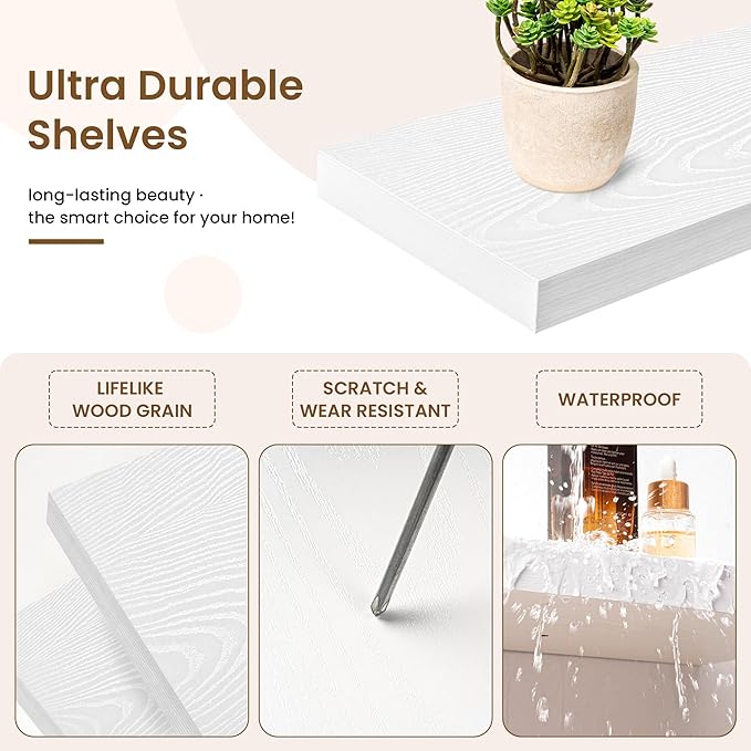 Marsmiles Square Floating Shelves for Wall, 12" W x 12" D x 1.5" H, 3 Pack Small Wall Mounted Engineered Wood Shelves with Invisible Brackets for Living Room, Bedroom, Bathroom, Kitchen Decor, White