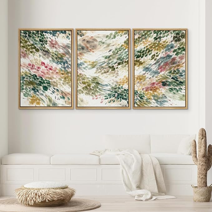 SIGNWIN Framed Canvas Print Wall Art Set Colorful Botanical Watercolor Brush Abstract Illustrations Modern Art Decorative Boho Relax/Zen Nordic for Living Room, Bedroom, Office - 24"x36"x3 Natural