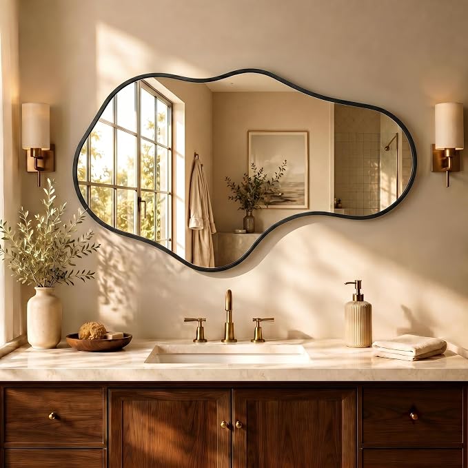 Dorlicecass Irregular Wall Mirror - Wall Mirrors Decorative 22"x 36" Asymmetrical Abstract Mirror Aviation Aluminum Alloy Frame Unique for Bathroom, Bedroom, Living Room, Cloakroom, Entryway Black