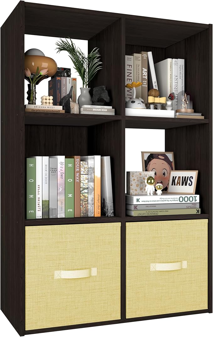 PrimeZone Stackable 6 Cube Storage Organizer: Wood Cubes Shelf Fits Cubby Bins - Square Cubicle Bookshelf Cabinet for Closet Bedroom - Open Storage Shelf for Toy Clothes Book Organization, Espresso