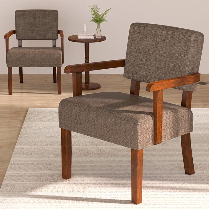 Accent Chair Set of 2 with Table, Living Room Chairs with Soft Seat & Armrests for Living Room Bedroom Reading Room Waiting Room (Brown), (AC01)