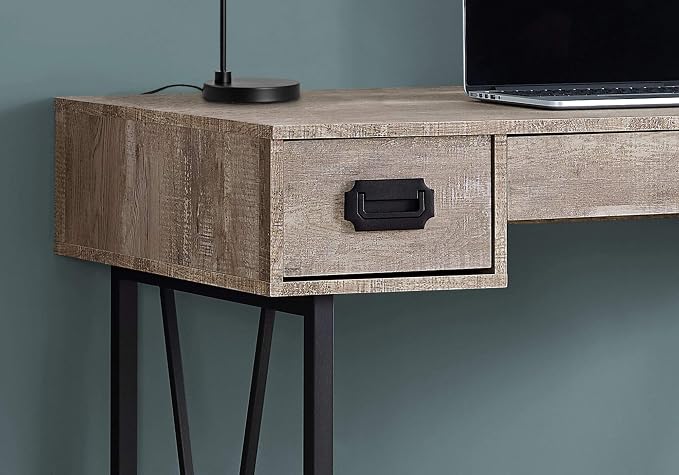 Monarch Specialties Laptop Table with Drawers-Industrial Style-Metal Legs Computer Desk Home & Office, 48" L, Taupe Reclaimed Wood Look