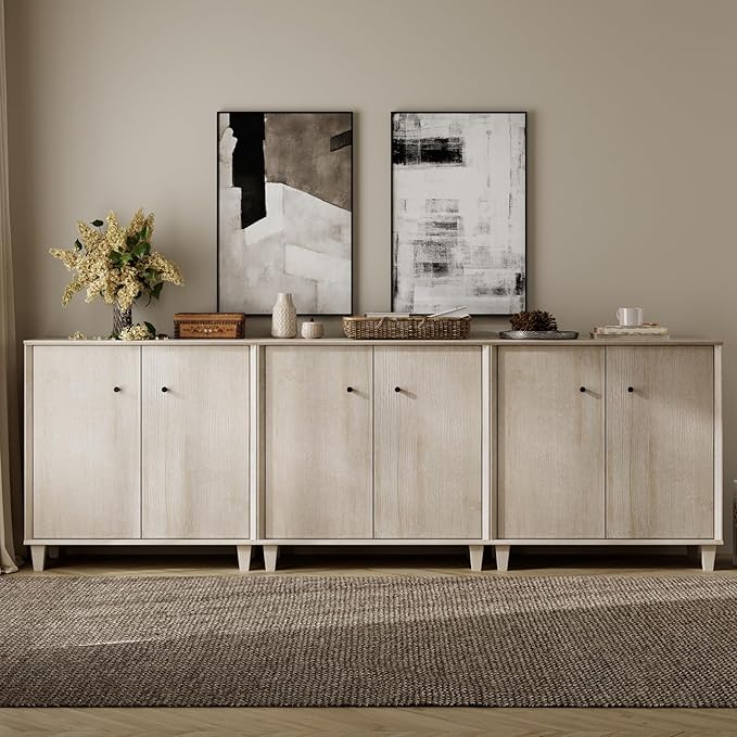 Sideboards Buffet Cabinet Wide Credenza Buffet Table with Adjustable Shelf, Modern Kitchen Accent Cabinet with Storage Compartments for Dining Room Living Room, Hallway, Light Oak