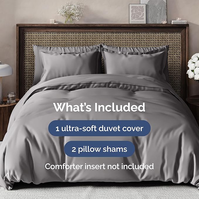 Duvet Cover King Size - Extra Soft King Size Duvet Cover - Lightweight & Breathable - Easy Care & Fade Free with Zipper Closures & Ties - 104" x 90" Inches - (Dark Grey) Comforter Not Included