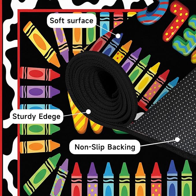 Welcome Crayon Area Rug 5'x7' Colorful Alphabet Rugs for Bedroom Living Room Nursery Playroom Classroom Home Decor Non-Slip Washable Carpet Kids Floor Mat