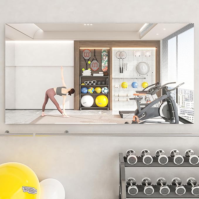 Hasipu Home Gym Workout Mirror 72" L x 36" W-1pc Large Full Length Mounted Full Body Frameless Mirror for Workout, Yoga, Garage, Bedroom, Dance