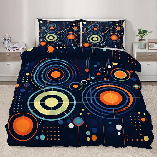 Abstract Starry Sky Duvet Cover King Size, Solar System Space Bedding Set 3 Piece Bedroom Decor Deep Blue Comforter Cover and 2 Pillow Sham with Zipper Closure