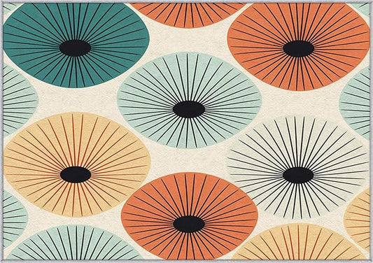 Mid Century Rugs for Living Room 4x6, Retro 50s Abstract Modern Atomic Pattern Design Area Rug, Mid Century Bedroom Decor Carpet, Non Slip, Washable (RG472)