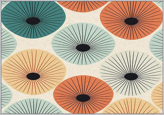 Mid Century Rugs for Living Room 8x12, Retro 50s Abstract Modern Atomic Pattern Design Area Rug, Mid Century Bedroom Decor Carpet, Non Slip, Washable (RG485)