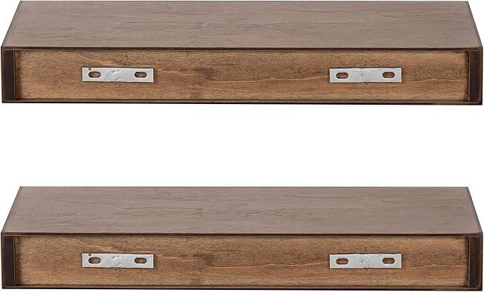 Kate and Laurel Havlock Modern Floating Shelves, Set of 2, Rustic Brown, Sophisticated Storage and Display Shelves for Wall
