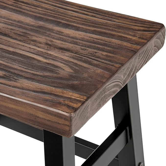 Alaterre Furniture Pomona Rustic Industrial Barstool – 20” Backless Counter Stool with Solid Pine Wood Seat and Black Metal Legs – Farmhouse Seating for Dining Room, Kitchen, or Office (Natural/Black)