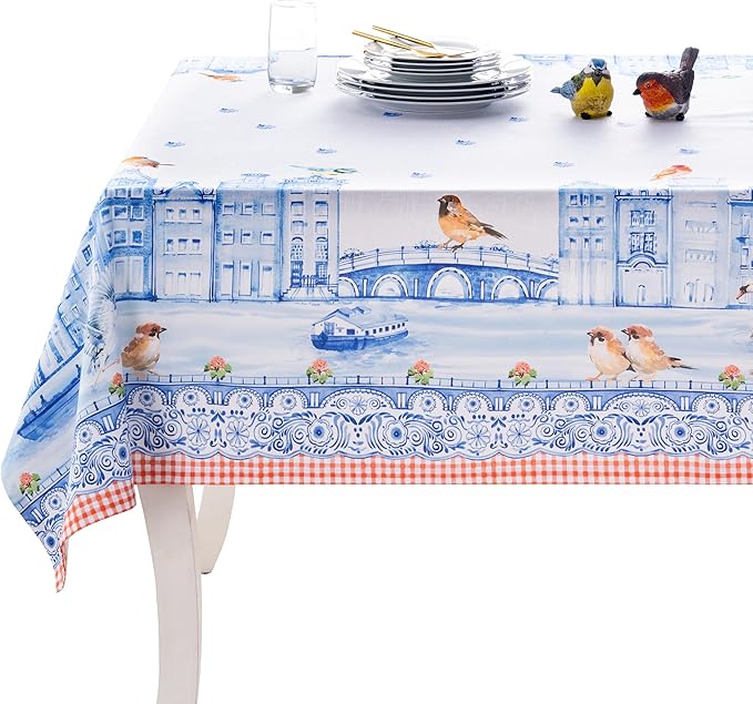 Maison d' Hermine Table Cloth Rectangle Table 100% Cotton 60 x 90 Inches Tablecloth Reusable Decorative for Dining Room Farmhouse Home Valentines Day Decorations Spring Summer - Amsterdam Canals