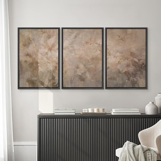 SIGNWIN Framed Canvas Print Wall Art Set Soft Neutral Abstract Floral Illustrations Modern Art Decorative Boho Relax/Zen Nordic for Living Room, Bedroom, Office - 24"x36"x3 Black