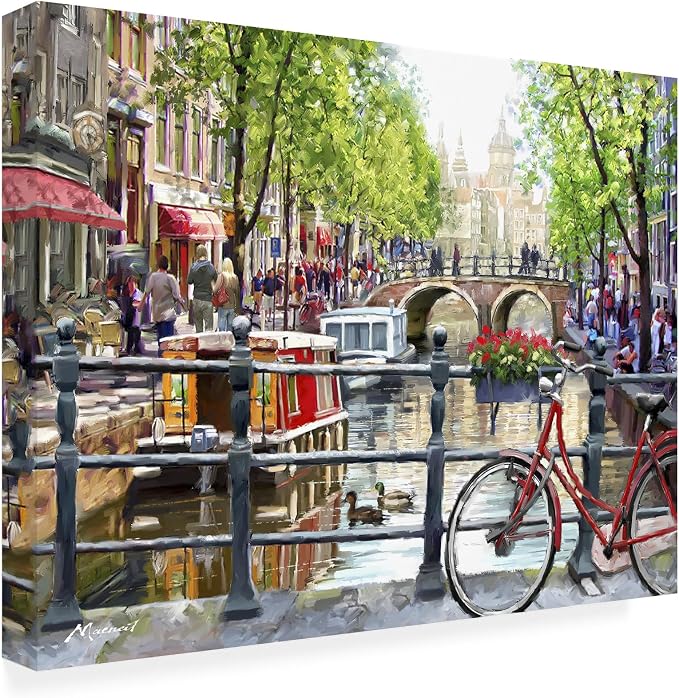 Wrapped Canvas Wall Art - The Macneil Studio 'Amsterdam Landscape' Wall Art for Living Room, Bedroom, or Office Décor - 35x47