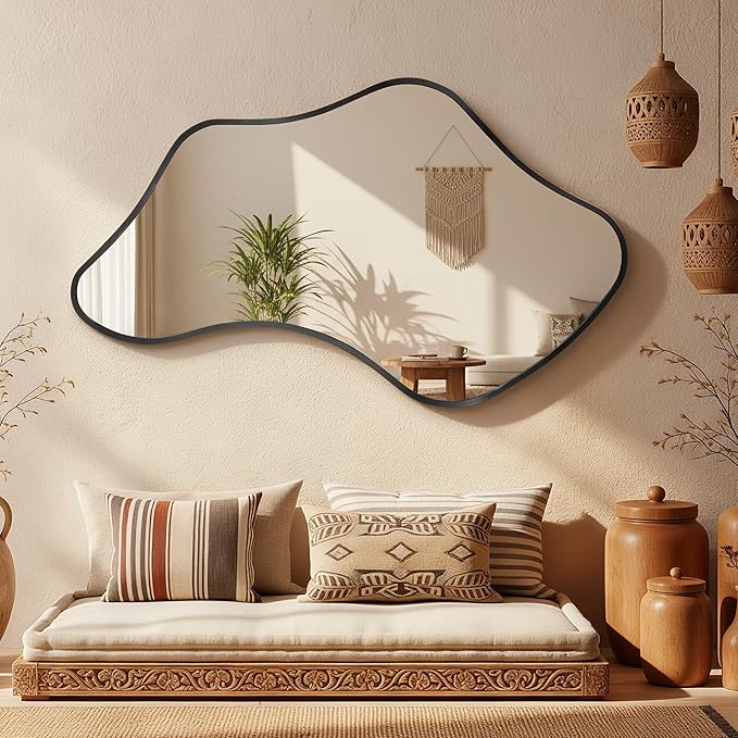 Asymmetrical Wall Mirror, Irregular Shaped Frameless Vanity Mirror, Modern Decorative Mirror for Entryway, Living Room, Bathroom