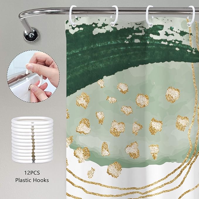 Sage Green Boho Shower Curtain 72Wx78H Mid Century Modern Tropical Palm Leaves Plant Abstract Bohemian Geometric Arch Bathroom Decor Botanical Bath Curtain Fabric Polyester 12 Pack Hooks