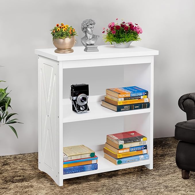 Rustic Bedside Table with Storage Shelf, Wood End Table for Bedroom & Living Room, Narrow Farmhouse Side Table, Modern Nightstand for Bedroom, Living Room and Office (White)
