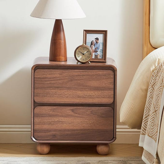 AVZEAR Modern 2 Drawer Dresser, 2 Drawer Nightstand Small Wooden Dresser Chest of Drawers, Handle Free & Curved Profile Design Sofa End Table for Living Room, Nursery, Walnut