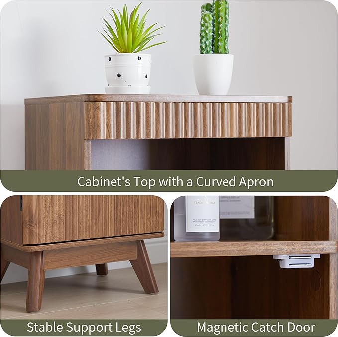 68" Tall Bathroom Storage Cabinet,Narrow Fluted Tower Cabinet with Door and Shelves,Slim Space Saving Storage Unit for Bathroom Kitchen Living Room (Walnut, 11.8" D x 15.75" W x 68" H)