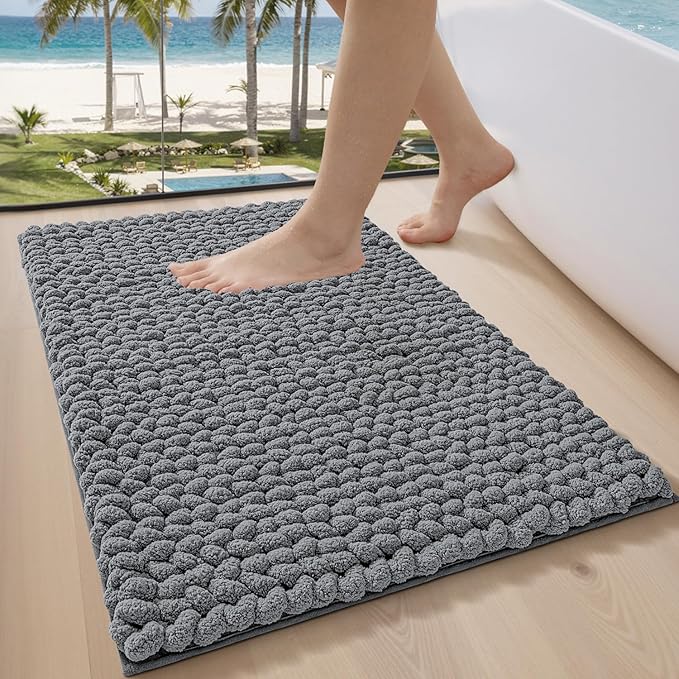 LUMI Luxury Bathroom Rug, Ultra Soft Quick Dry Bath Mat, Non-Slip Absorbent Thick Chenille Bath Rug, Cozy Braid Design Floor Mat for Bathtub, Sink, Laundry, Bedroom, Grey, 24"x36"