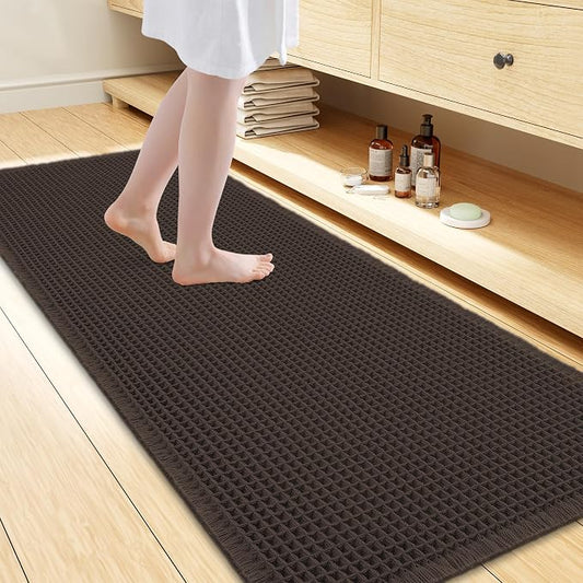 Smiry Waffle Bath Mat 60x24, Extra Soft Absorbent Bathroom Rugs, Non Slip Machine Washable Quick Dry Bath Rugs for Bathroom Floor, Tub, Shower, Home Decor Accessories, Chocolate