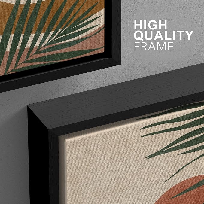 wall26 Framed Canvas Print Wall Art Set Boho Mid-Century Tropical Plant Collage Abstract Shapes Digital Art Modern Art Decorative Minimal Relax/Zen for Living Room, Bedroom, Office - 24"x36"x3 Black