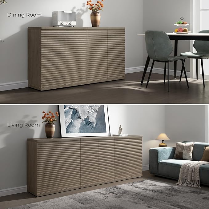 SICOTAS Buffet Cabinet with Storage Accent Sideboard Modern Credenza with Doors & Shelves Fluted Media Console Mid Century Coffee Bar Table for Living Room Kitchen Dining Room Hallway (3PCS)