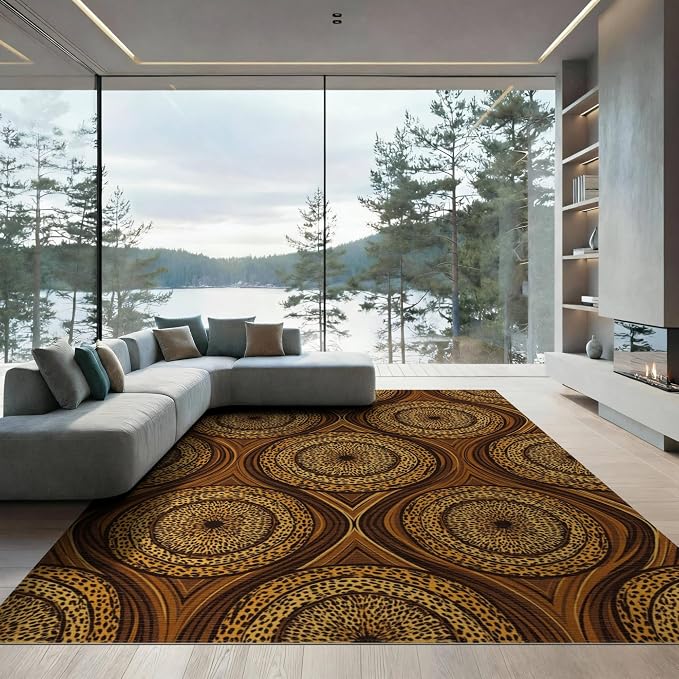 8'x10' Washable Flatwoven Rug, Orange Geometric Leopard Print Stain Resistant Extra Large Carpet for Dining Room, Large Office, Lounge, Non-Slip Chair-Friendly Mat | Ref:2229844