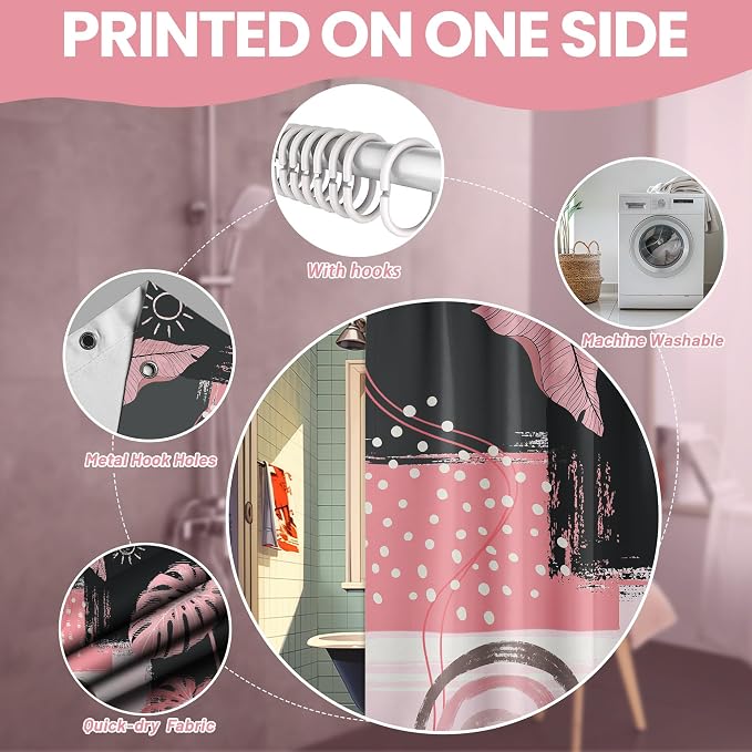Pink and Gray Mid Century Modern Shower Curtain Bohemian Abstract Light Pink and Grey Shower Curtains for Bathroom Decor Sets, Waterproof Cloth Fabric with Hooks, 70x72 Inch