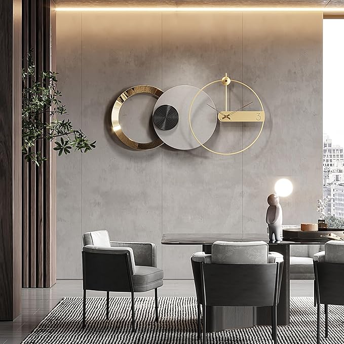 Mid Century Modern Large Silent Wall Clock Non Ticking for Living Room, 47"X25" Giant Decorative Round Black Clock for Wall, Big Unique Metal Fancy Clock Wall Decor for Bedroom Entryway