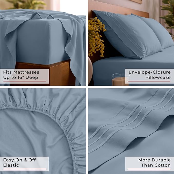 Mellanni Twin XL Sheets Set - 3 PC Iconic Collection Bedding - Hotel Luxury, Extra Soft, Cooling Bed Sheets - Wrinkle, Fade, Stain Resistant (Twin Extra Long, Blue Hydrangea)