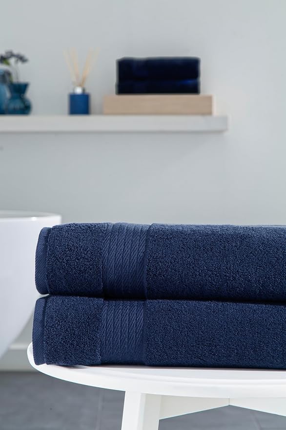 Ozdilek 2-Piece Bath Towels, 30x60 550GSM– 30x60 Inches, 100% Turkish Cotton, Luxury Quick Dry, Extra Large, Fade-Resistant, Eco-Friendly, Spa Towel, Cotton Towel (Navy Blue)