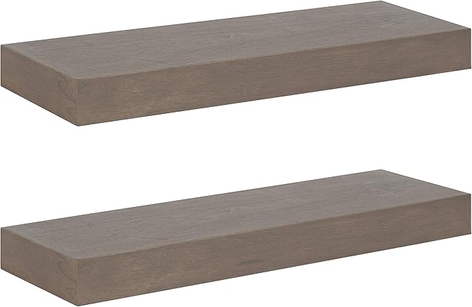 Kate and Laurel Havlock Modern Floating Shelves, Set of 2, Gray, Farmhouse Storage and Display Shelves for Wall