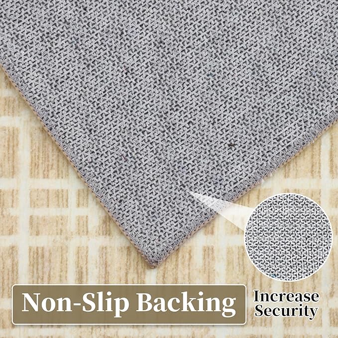Living Room Rug 5x7 Area Rugs Washable Bedroom Rug Modern Plaid Neutral Area Rug Non Slip Throw Rugs Farmhouse Soft Faux Wool Low Pile Stain Resistant Carpet for Dining Room 5'x7' Yellow