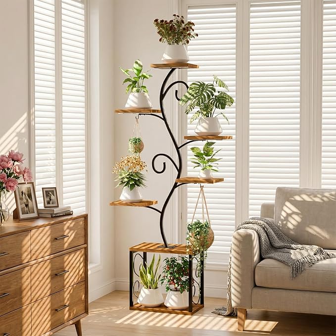 64" Plant Stand Indoor with Grow Lights, Tall Plant Shelf for Indoor Plants, 7 Tiered Plant Rack with Larger Flower Holder, 3 Light Modes, Corner Plant Stand with Adjustable Brightness & Timer