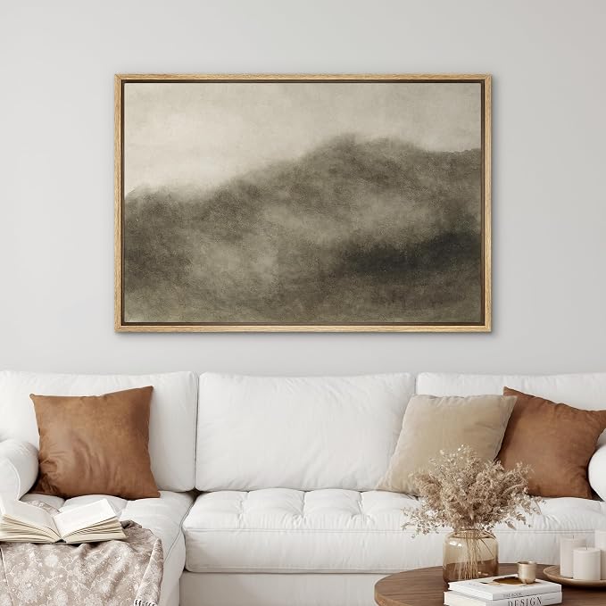 SIGNWIN Framed Canvas Print Wall Art Soft Hazy Hills Minimalist Abstract Landscape in Taupe Tones Illustrations Minimalism Decorative Boho Retro for Living Room, Bedroom, Office - 24"x36" Natural
