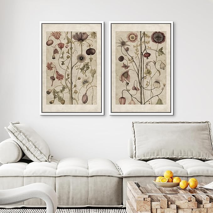 MUDECOR Framed Canvas Print Wall Art Wildflower Floral Botanical Nature Illustration Modern Art Decorative Multicolor Geometric Minimal for Bedroom - 16"x24"x2 White