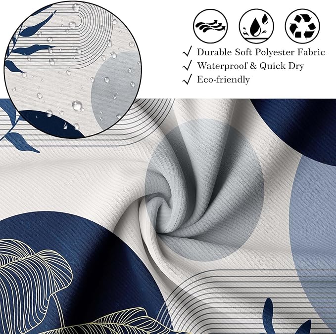 Navy Blue and White Shower Curtain Mid Century Modern Dark Blue Boho Shower Curtains for Bathroom Decor MCM Mens Cool Bath Curtain Set, Waterproof Fabric with Hooks 70 x 78 Inch