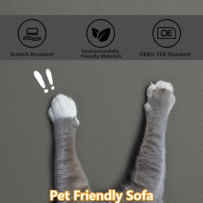 EASE MOOSE Oversized Modular Sectional Sofa,Leather Sectional Couch with Deep Seat,Extra Large L Shaped Couch,Modern Comfy Scratch Resistant Faux Leather Material Sofa,Grey