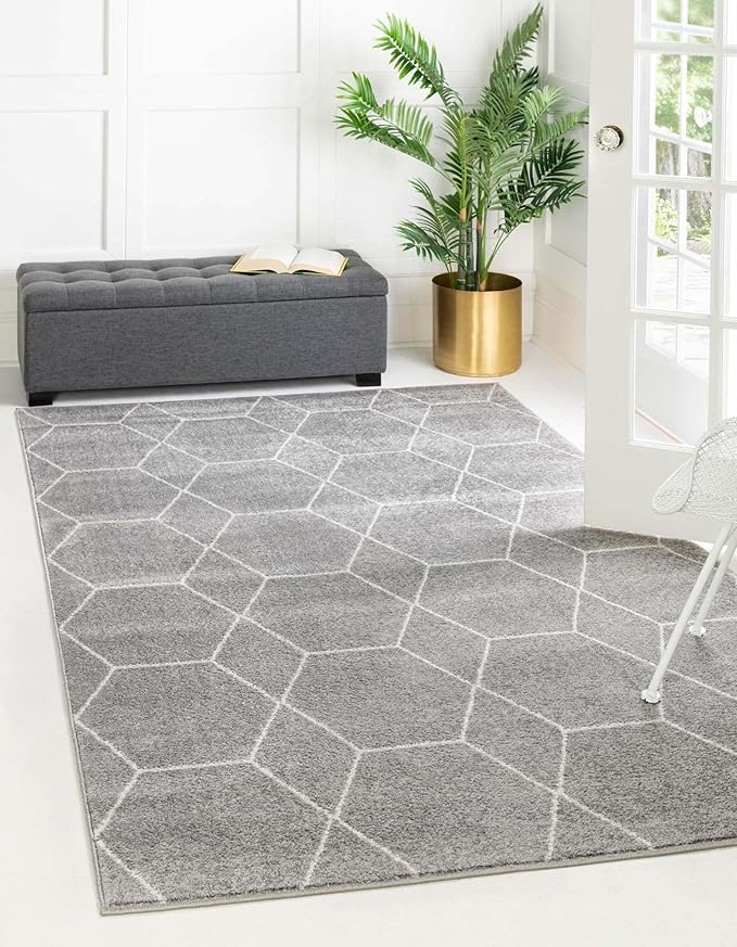 Unique Loom Trellis Frieze Collection Area Rug - Geometric (8' x 11', Light Gray/ Ivory)