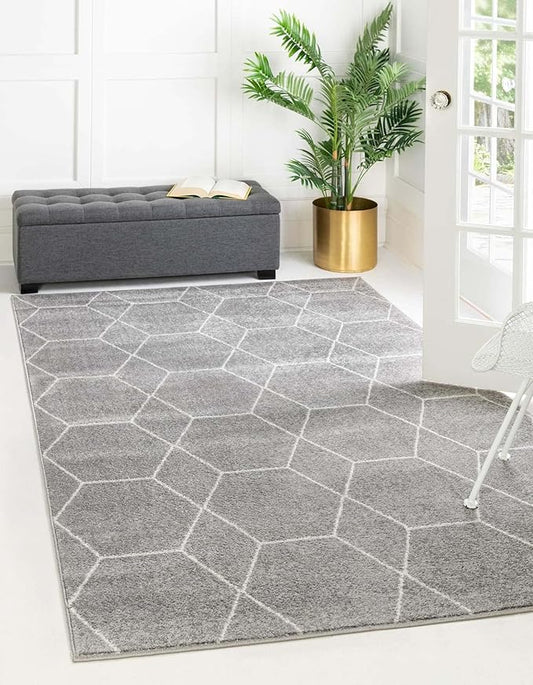 Unique Loom Trellis Frieze Collection Area Rug - Geometric (8' x 11', Light Gray/ Ivory)